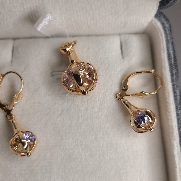 SYOUJYO Natural Zircon Long Earrings and Pendant 585 5 stone - Picture 4 of 5